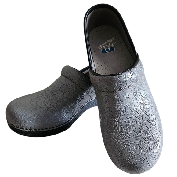 Dansko Shoes Womens 38 LT Pro Wedge Casual Clogs Gray Leather Comfort Slip On - Picture 2 of 8